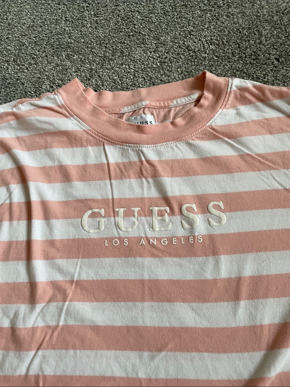 Guess Pink and White Striped Logo Tee - Picture 2 of 4
